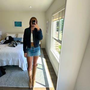 Navy Blue Silk Bomber Jacket